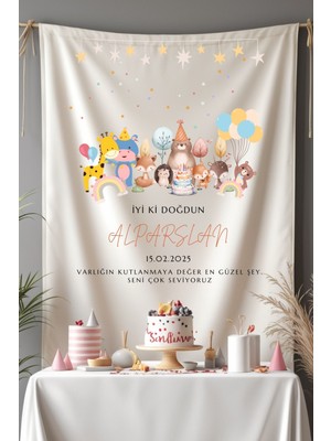 Puppetzzz Kişiye Özel Büyük Ebat Birinci Kalite Kumaş Örtüsü Renkli Tasarım Doğum Günü Flama Afiş