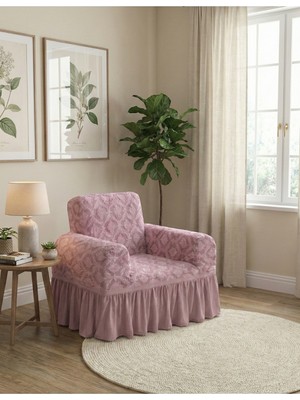 KUTLALE Jakarli Osmanlı Desen Tek Kişilik Koltuk, Kanepe, Çekyat Örtüsü, Etekli, Streç, Esnek, Lastikli, 1 Kişilik Koltuk Kılıfı