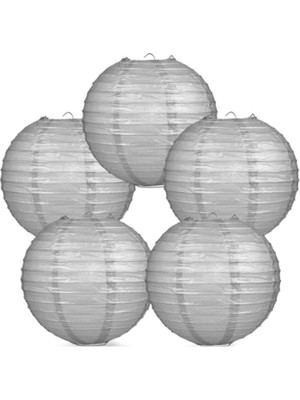 Pandoli Çin Feneri Asma Süs Gümüş Renk 5 Adet 35 cm Yılbaşı