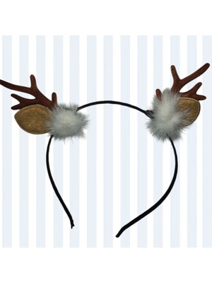 Pandoli Kulaklı Geyik Boynuzu Şekilli Peluş Ponponlu Yılbaşı Tacı Noel Taç