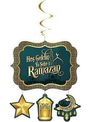Pandoli Ramazan Temalı 4 Parça Karton Malzeme Hoş Geldin Ya Şehr-I Ramazan Yazılı Tavan Süsü