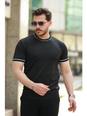 ModaSize Erkek Bisiklet Yaka Ribanalı Kısa Kollu Tshirt