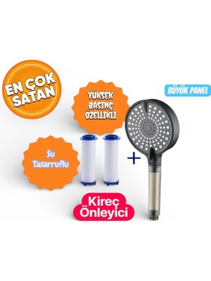 2 Adet Yedek Filtreli Su Tasarruflu Kireç Önleyici Özellikli Yüksek Basınçlı Duş Başlığı Yeni Model