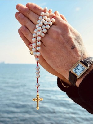 CAPO By Aytaç Yamaç Rosary Ipli Haçlı Kolye Yapay Inci Rosary Tesbih Kolye Haçlı Inci Tesbih Kolye Haçlı Kolye Hristiyan