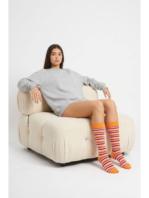 MODA1001 Kadın Çemberli Premium Dizaltı Çorabı  - Turuncu Turuncu