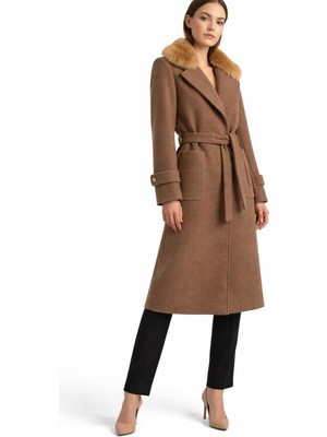 Esin Giyim Aurora Kürk Yakalı Kaşe Kaban