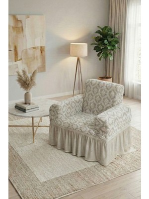 KUTLALE Jakarli Osmanlı Desen Tek Kişilik Koltuk, Kanepe, Çekyat Örtüsü, Etekli, Streç, Esnek, Lastikli, 1 Kişilik Koltuk Kılıfı