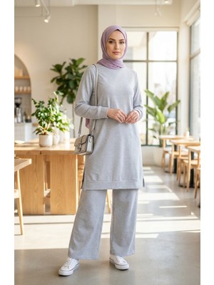 Yırtmaç Detaylı Eşofman Takım 3083-03 Gri