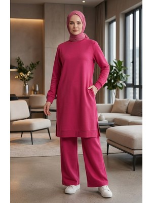 Yırtmaç Detaylı Eşofman Takım 3083-07 Fuşya