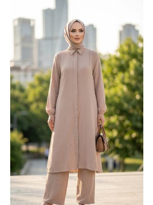 Aerobin Kumaş Tunik Pantolon Ikili Takım 4142-09 Bej