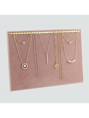 Megass Dekor Süet Kumaş Pembe Renk 34/24 cm Enine Tırnaklı Ayaklı Tesbih-Kolye-Zincir Sergileme Standı