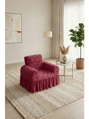 KUTLALE Jakarli Osmanlı Desen Tek Kişilik Koltuk, Kanepe, Çekyat Örtüsü, Etekli, Streç, Esnek, Lastikli, 1 Kişilik Koltuk Kılıfı