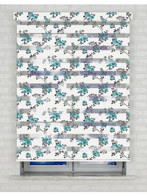 BRIGHTCOVER Turkuaz Çiçekler Baskılı Zebra Perde - Gece Gündüz Kullanıma Uygundur - Salon Perdesi | Kokusuz Mürekkeple Basılmış  Zebra Perdeler ile Sende Tarzını Yansıt! | 1 Dakikada Pratik Montaj