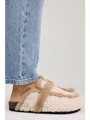 Manijero Pelini Kadın Teddy Düz Terlik Bej Terlik