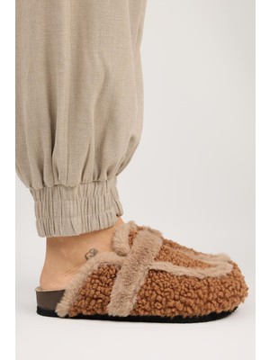 Manijero Pelini Kadın Teddy Düz Terlik Taba Terlik