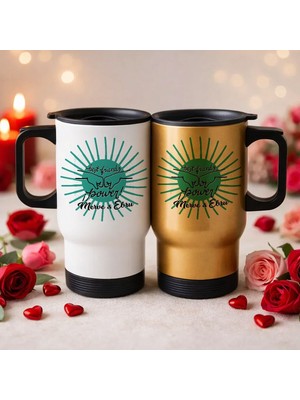 Bk Gift Kişiye Özel Best Friend Tasarımlı 2’li Kulplu Beyaz&gold Çelik Termos Mug 450 ml -1 Arkadaşa Hediye En Iyi Arkadaş Termos Seti