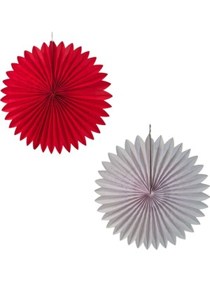 Pandoli Kırmızı ve Beyaz Renk Kağıt Yelpaze Süs 35 cm 2 Adet Gösteri Yılbaşı