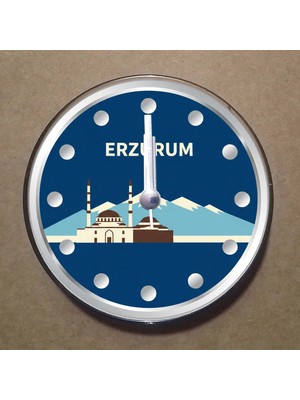 Bsb Erzurum Temalı Magnet Saat Buzdolabı Süsü Duvar Saati 10,5cm MS1022