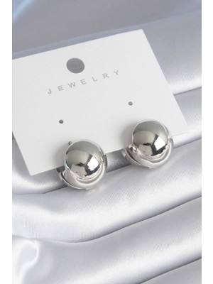 Inure Jewelry Pirinç Gümüş Renk Top Model Kadın Küpe