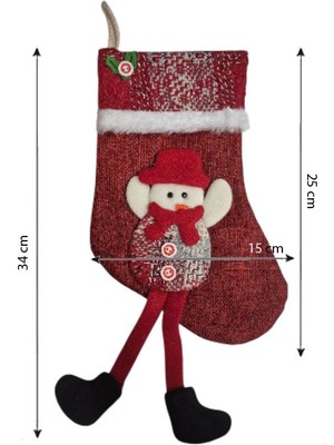 Pandoli Kaliteli Jüt Kumaş Ayaklı Kardan Adam Figürlü Yılbaşı Hediye Çorabı 25X15 cm 1 Adet