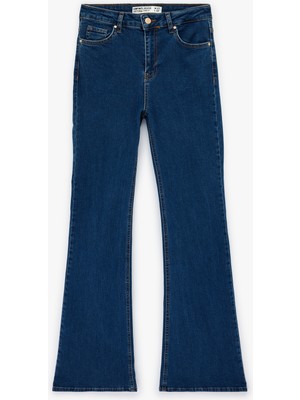 Koton Normal Bel Cepli Düğmeli Ispanyol Paça Denim Pantolon - Flare Jeans