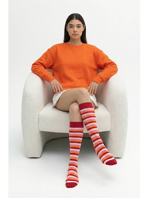 MODA1001 Kadın Çemberli Premium Dizaltı Çorabı  - Kırmızı Kırmızı