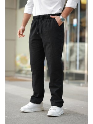 ModaSize Erkek Beli Lastikli Keten Rahat Pantolon