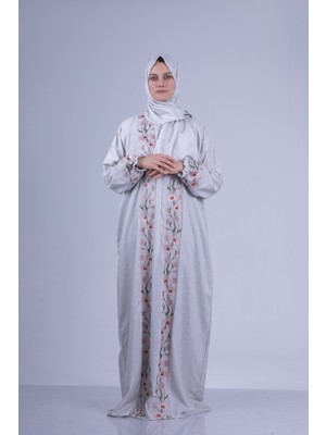 Tulteks Tülteskz Kadın Fermuarlı Tek Parça Çiçek Nakışlı Namaz Elbisesi