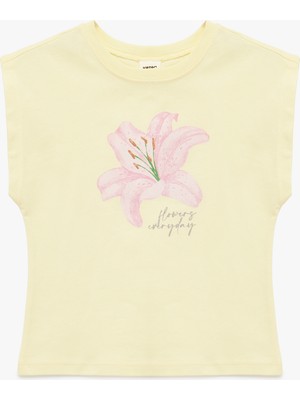Koton Pamuklu Kolsuz Bisiklet Yaka Çiçek Baskılı Tişört