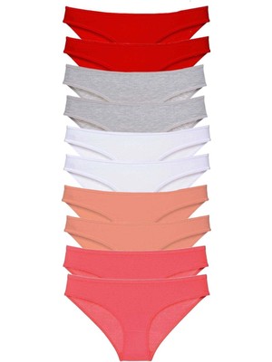 Çamaşır Kenti 10 Adet Süper Eko Set Likralı Kadın Slip Külot Kırmızı Gri Beyaz Pudra Fuşya