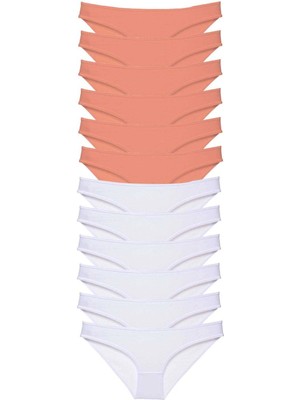 Çamaşır Kenti 12 Adet Eko Set Likralı Kadın Slip Külot Pudra Beyaz