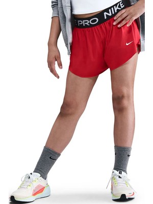 Nike Pro Dri Fit Older Kids' (Girls') 2in1 Shorts Kız Çocuk Taytlı Koşu Şortu Kırmızı