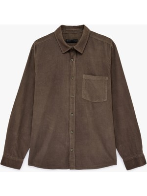 Koton Regular Fit Klasik Yaka Cepli Pamuklu Uzun Kollu Fitilli Kadife Gömlek