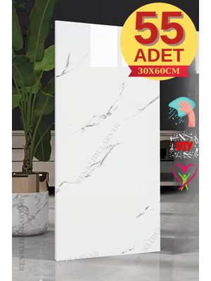 Renkli Duvarlar CF-1035 10M2 55 Adet 30X60CM Yapışkanlı  Mermer Desenli Karavan Banyo Wc Duvar Kaplama Paneli