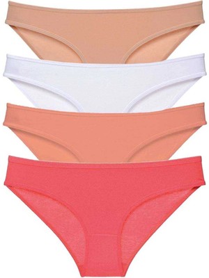 Çamaşır Kenti 4 Adet Süper Eko Set Likralı Kadın Slip Külot Ten Beyaz Pudra Fuşya