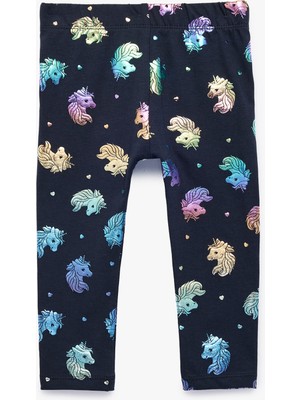 Koton Beli Lastikli Unicorn Baskılı Pamuklu Tayt