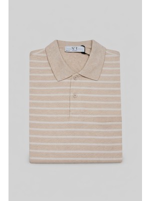 Süvari Rahat Kalıp Çizgi Desenli Polo Yaka Pamuklu Selanik Kazak