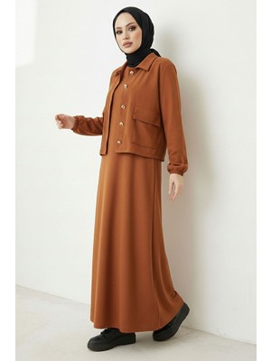İlkimay.com Elmina Ceket Elbise Scuba Ikili Takım 1673 - Taba