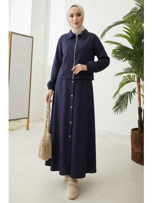 İlkimay.com Fermuarlı Tunik Etek Ikili Takım 1674 - Lacivert