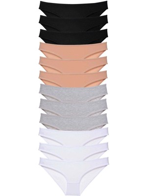 Çamaşır Kenti 12 Adet Süper Eko Set Likralı Kadın Slip Külot Siyah Ten Gri Beyaz