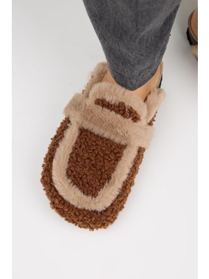 Manijero Pelini Kadın Teddy Düz Terlik Kahve Terlik