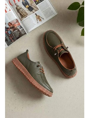 Ayakkabı Fuarı Elit ASSCL100 Kadın Hakiki Deri Casual Ayakkabı Haki