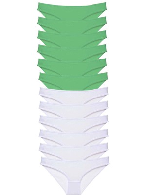 Çamaşır Kenti 12 Adet Eko Set Likralı Kadın Slip Külot Yeşil Beyaz