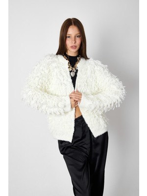 Sherin Ekru Püsküllü Triko Hırka