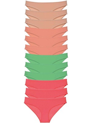 ModaSize 12 Adet Süper Eko Set Likralı Kadın Slip Külot Ten Pudra Yeşil Fuşya