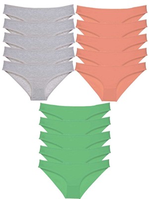 ModaSize 15 Adet Süper Eko Set Likralı Kadın Slip Külot Gri Pudra Yeşil