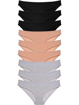 ModaSize 9 Adet Süper Eko Set Likralı Kadın Slip Külot Siyah Ten Gri