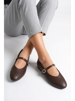 Nmoda Küt Burun Pırlanta Tokalı Kadın Babet Rahat Günlük & Şık Ayakkabı