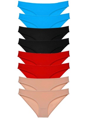 ModaSize 8 Adet Süper Eko Set Likralı Kadın Slip Külot Siyah Kırmızı Ten Mavi
