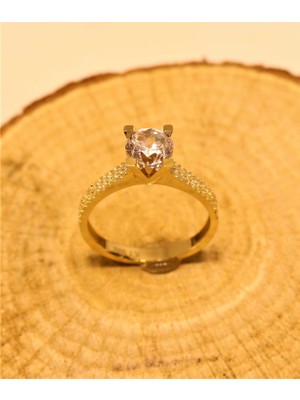 HAKAN GÜLER KUYUMCULUK 14 Ayar Altın Tek Taş Yüzük – Iki Sıra Taş DETAYLI(24113)